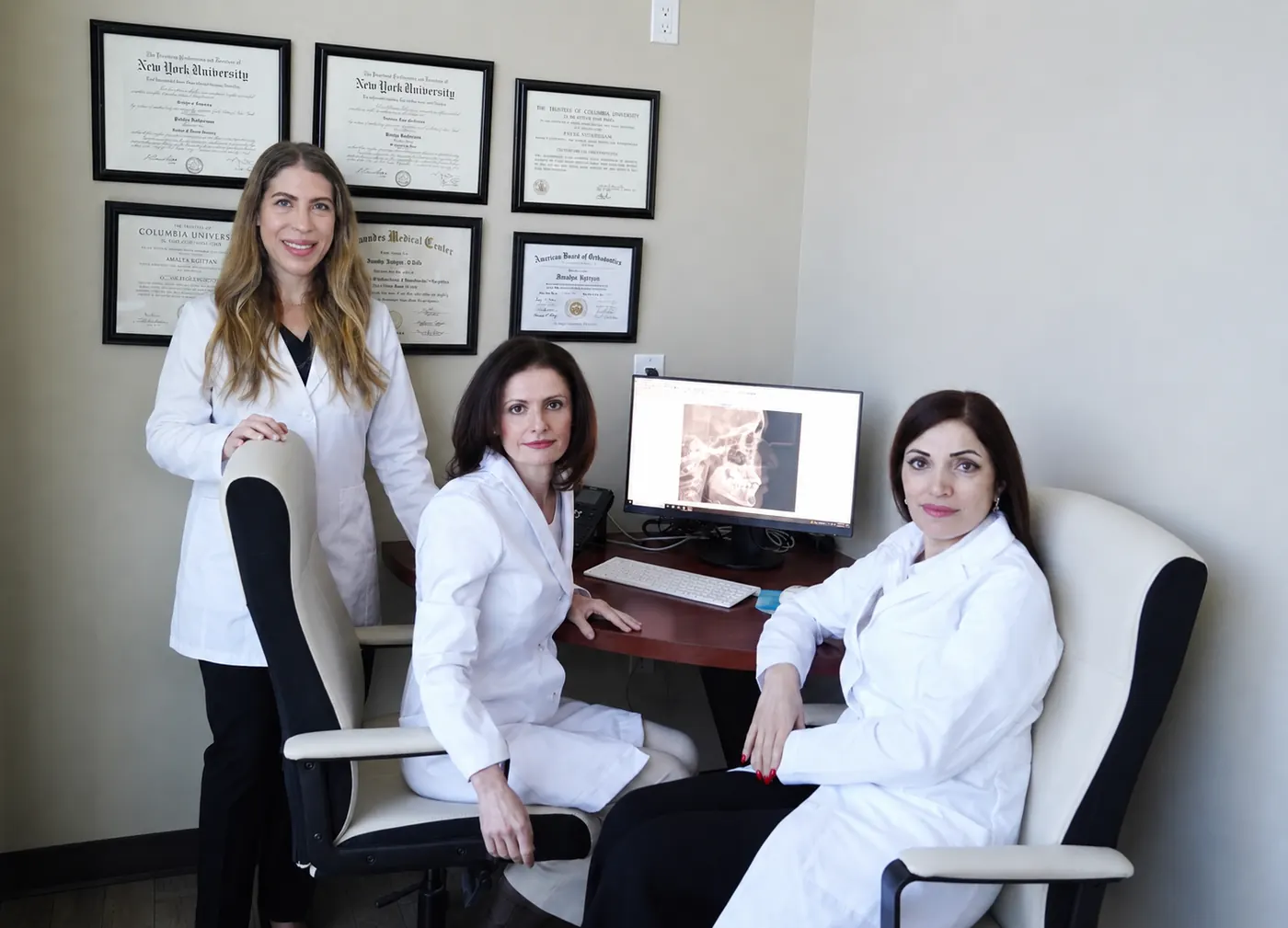 Dr. Polina Ingberman, Dr. Amalya Igityan, and Dr. Raitzel Bernstein at Brace Central Orthodontics